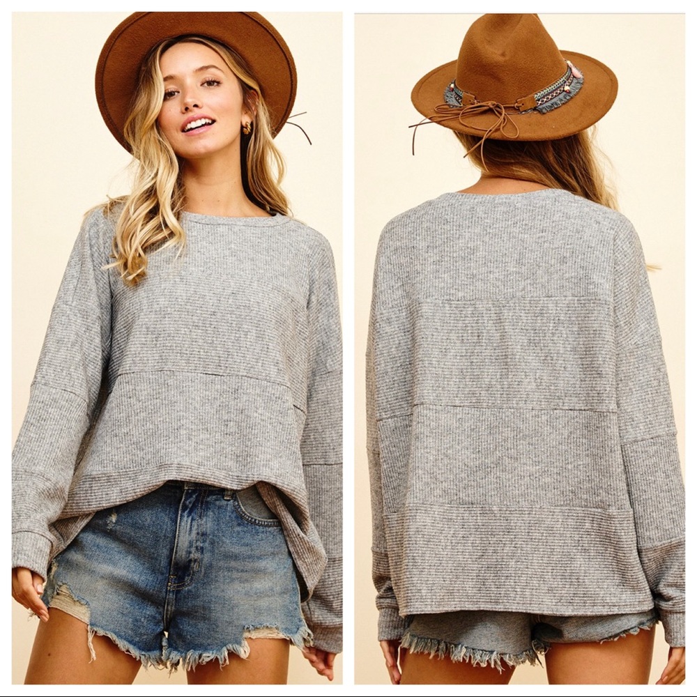 Two Tone Stripe Pattern Block Long Sleeves Top - Picture 4 of 5